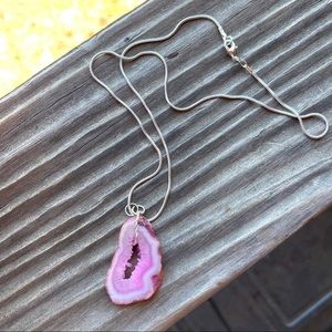 pink agate slice crystal pendant
